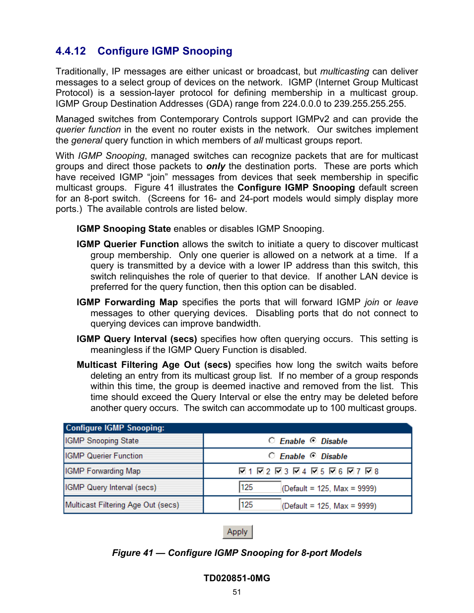 12 configure igmp snooping, Configure igmp snooping, On 4.4.12) | Contemporary Control Systems Compact Managed Switches Software Manual for Web Browser User Manual | Page 51 / 83