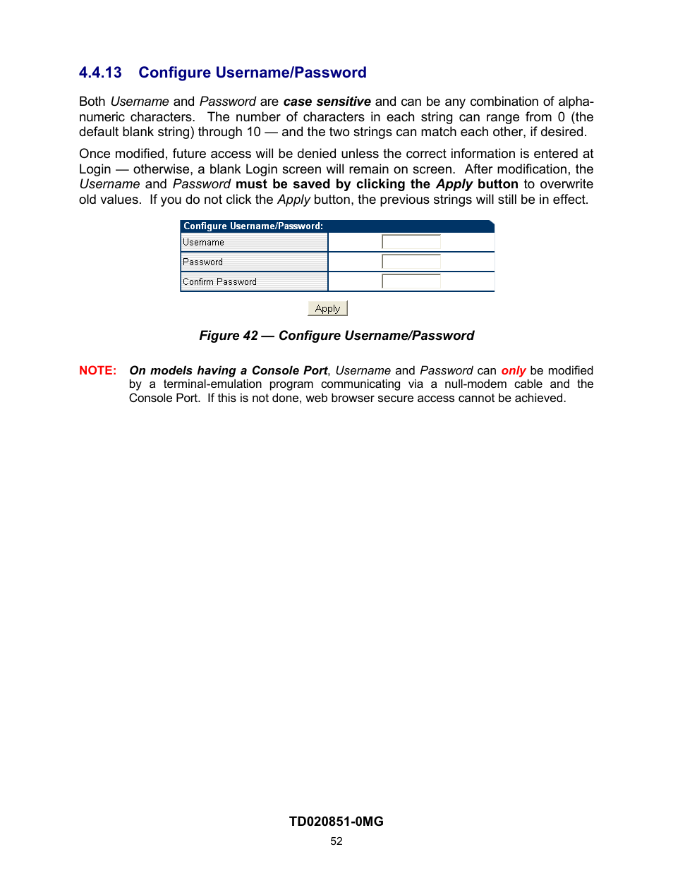 13 configure username/password, Configure username/password | Contemporary Control Systems Compact Managed Switches Software Manual for Web Browser User Manual | Page 52 / 83