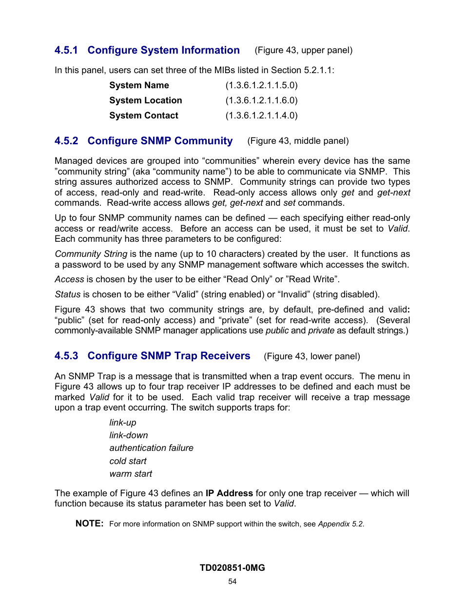 1 configure system information, 2 configure snmp community, 3 configure snmp trap receivers | Configure system information, Configure snmp community, Configure snmp trap receivers | Contemporary Control Systems Compact Managed Switches Software Manual for Web Browser User Manual | Page 54 / 83