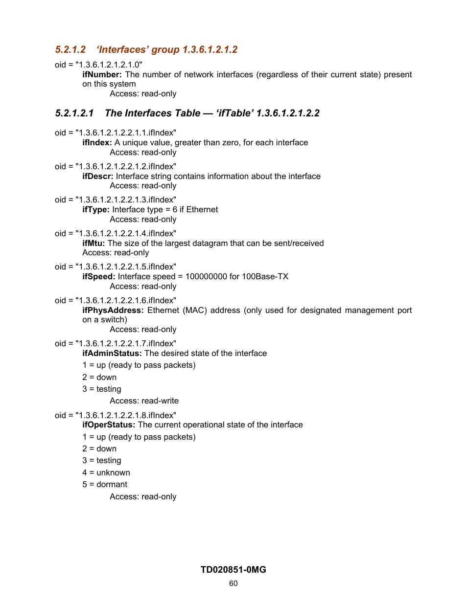 2 ‘interfaces’ group 1.3.6.1.2.1.2, 1 the interfaces table — ‘iftable’ 1.3.6.1.2.1.2.2, Interfaces’ group 1.3.6.1.2.1.2 | Contemporary Control Systems Compact Managed Switches Software Manual for Web Browser User Manual | Page 60 / 83