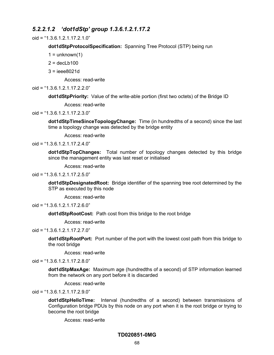 2 ‘dot1dstp’ group 1.3.6.1.2.1.17.2 | Contemporary Control Systems Compact Managed Switches Software Manual for Web Browser User Manual | Page 68 / 83