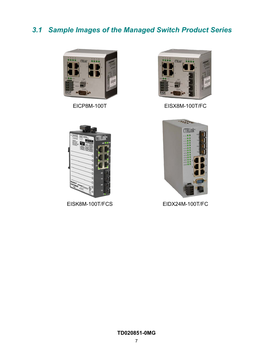 1 sample product images, Sample images of the managed switch product series | Contemporary Control Systems Compact Managed Switches Software Manual for Web Browser User Manual | Page 7 / 83