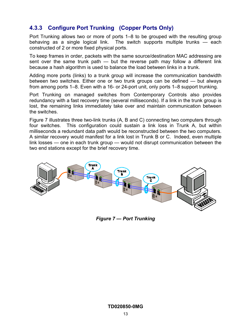 3 configure port trunking (copper ports only), On 4.2.1.3) | Contemporary Control Systems Compact Managed Switches Software Manual for Console Access User Manual | Page 13 / 80