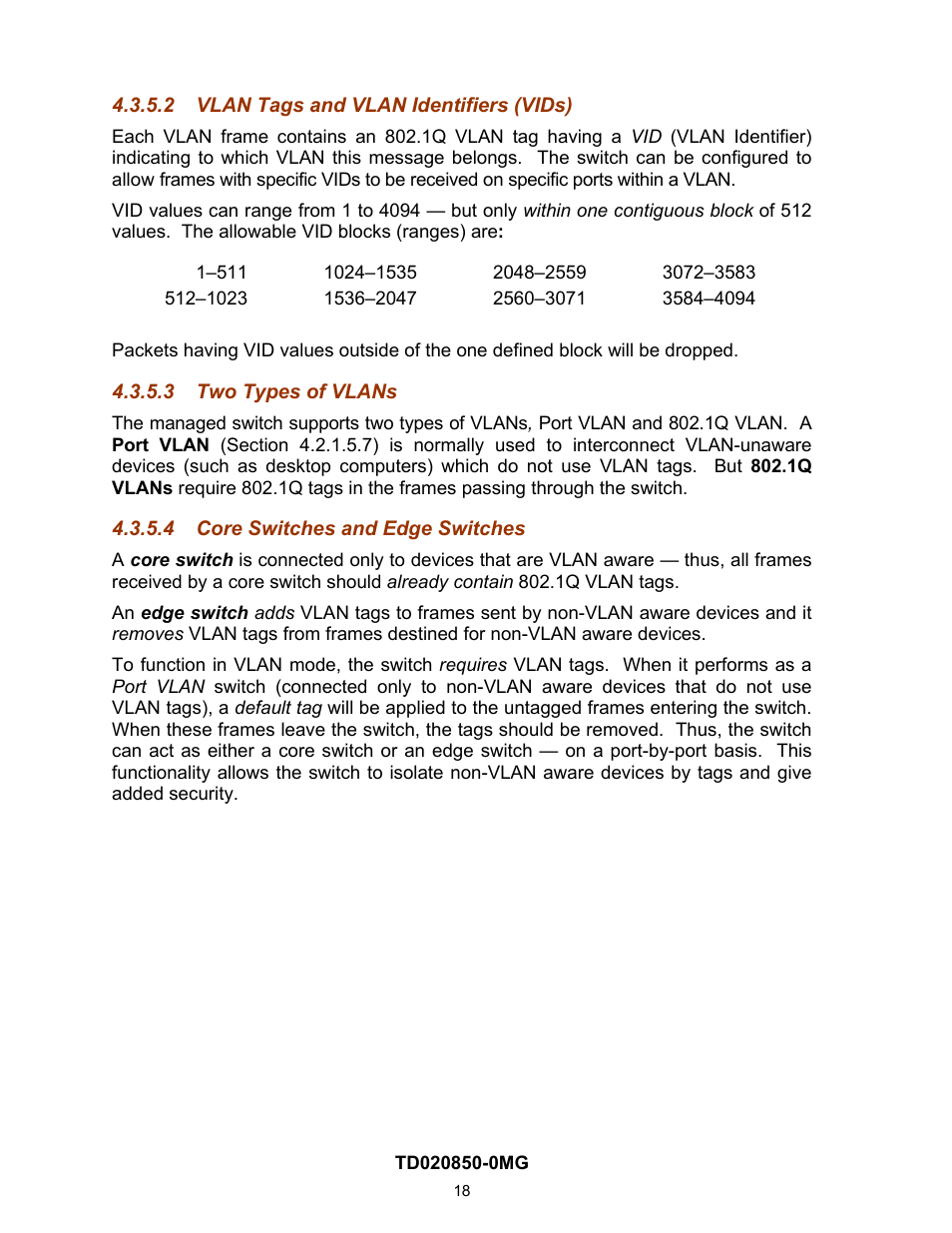 2 vlan tags and vlan identifiers (vids), 3 two types of vlans, 4 core switches and edge switches | Contemporary Control Systems Compact Managed Switches Software Manual for Console Access User Manual | Page 18 / 80