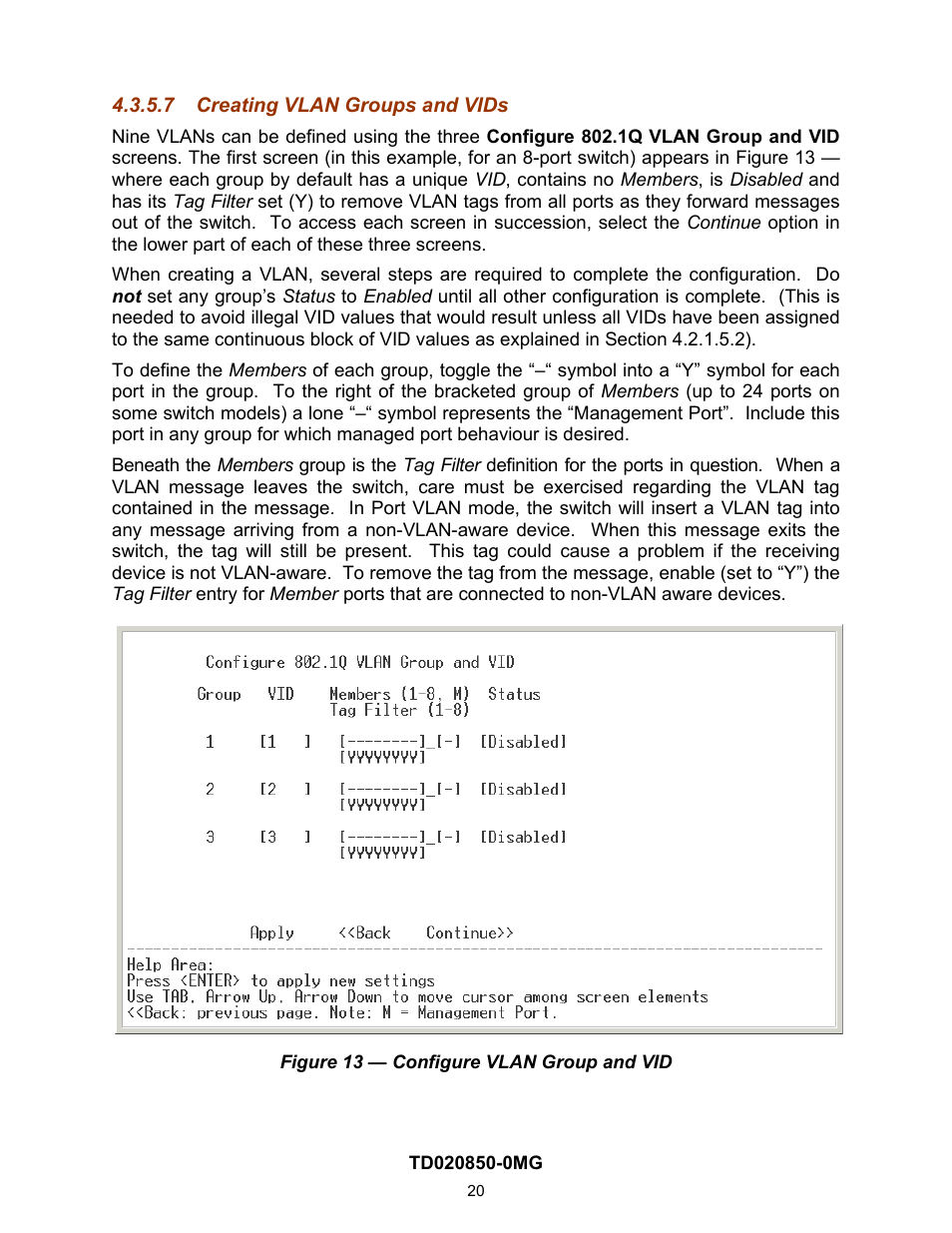 7 creating vlan groups and vids, On 4.2.1.5.7) | Contemporary Control Systems Compact Managed Switches Software Manual for Console Access User Manual | Page 20 / 80