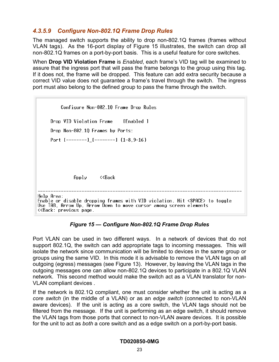 9 configure non-802.1q frame drop rules, On 4.2.1.5.9) | Contemporary Control Systems Compact Managed Switches Software Manual for Console Access User Manual | Page 23 / 80