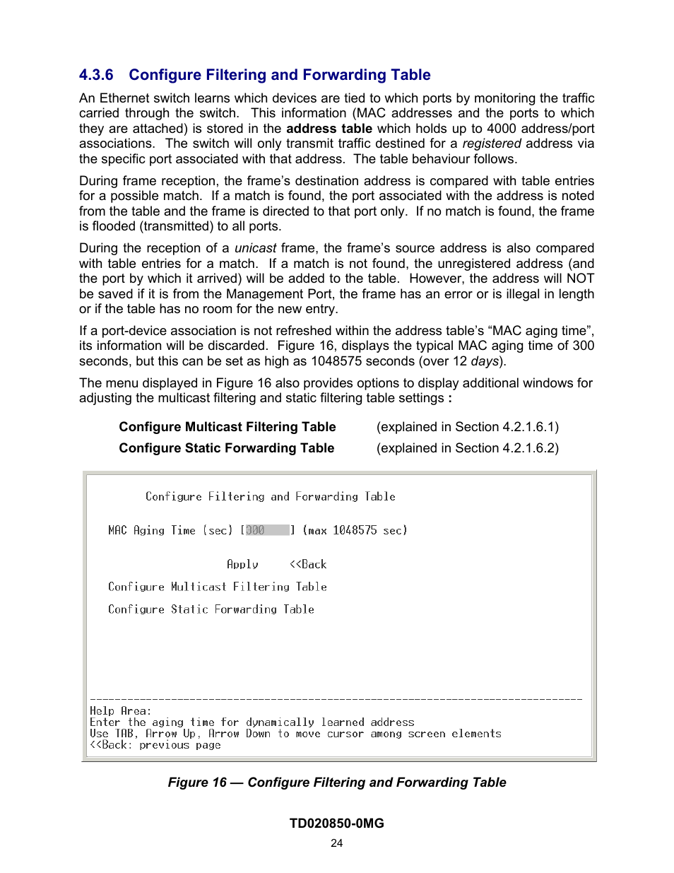 6 configure filtering and forwarding table, On 4.2.1.6) | Contemporary Control Systems Compact Managed Switches Software Manual for Console Access User Manual | Page 24 / 80