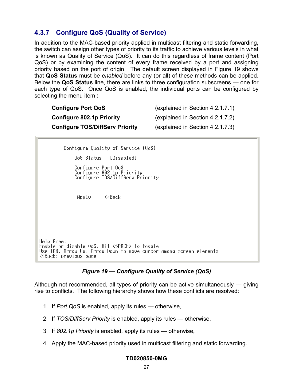 7 configure qos (quality of service), On 4.2.1.7) | Contemporary Control Systems Compact Managed Switches Software Manual for Console Access User Manual | Page 27 / 80