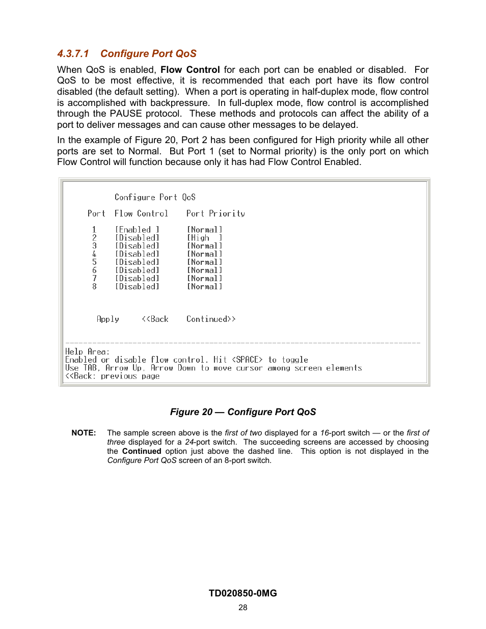 1 configure port qos, On 4.2.1.7.1) | Contemporary Control Systems Compact Managed Switches Software Manual for Console Access User Manual | Page 28 / 80
