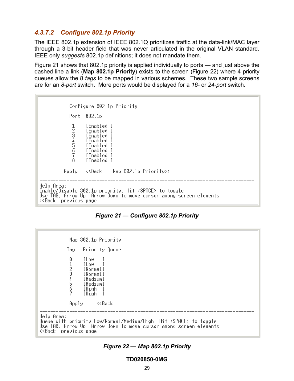 2 configure 802.1p priority, On 4.2.1.7.2) | Contemporary Control Systems Compact Managed Switches Software Manual for Console Access User Manual | Page 29 / 80