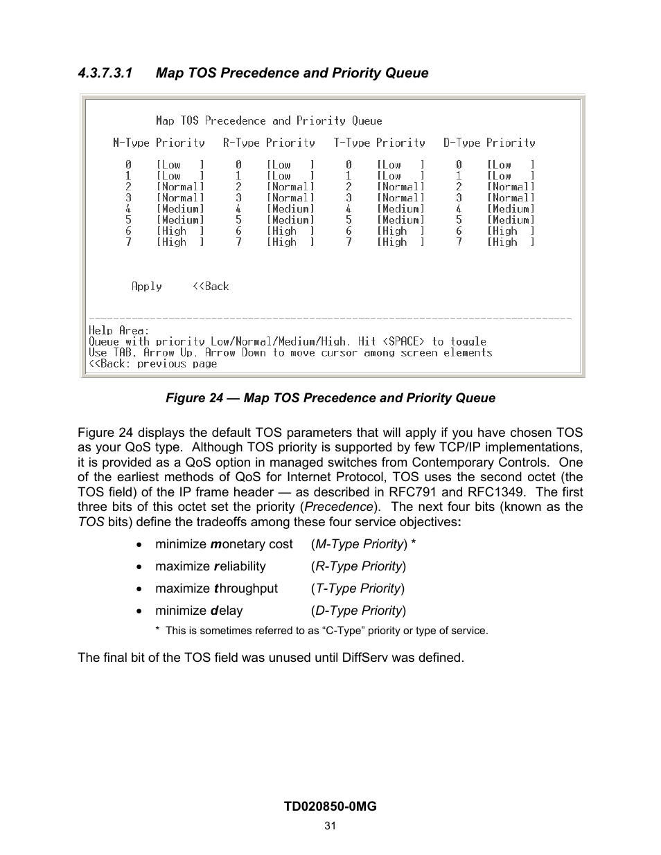 1 map tos precedence and priority queue | Contemporary Control Systems Compact Managed Switches Software Manual for Console Access User Manual | Page 31 / 80