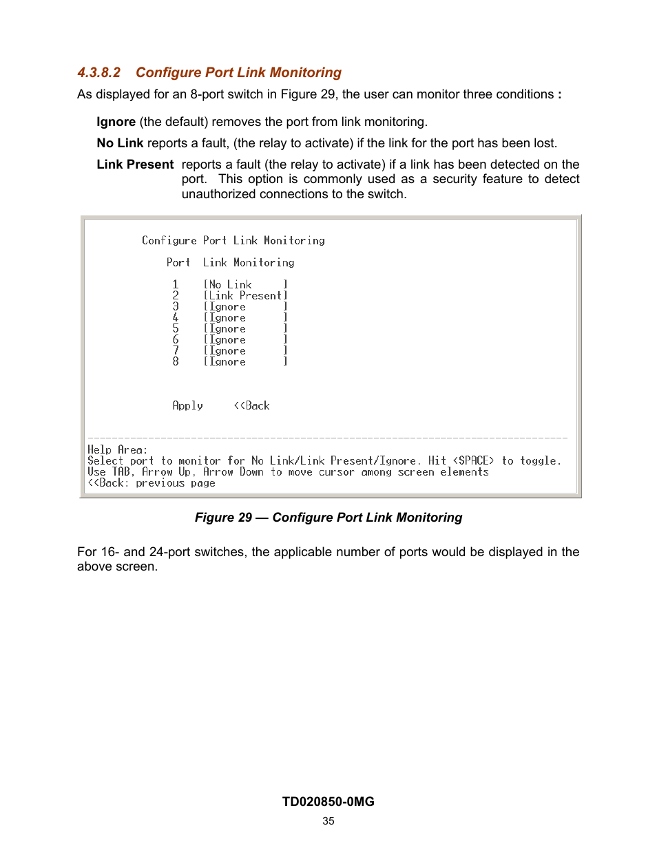 2 configure port link monitoring, On 4.2.1.8.2) | Contemporary Control Systems Compact Managed Switches Software Manual for Console Access User Manual | Page 35 / 80