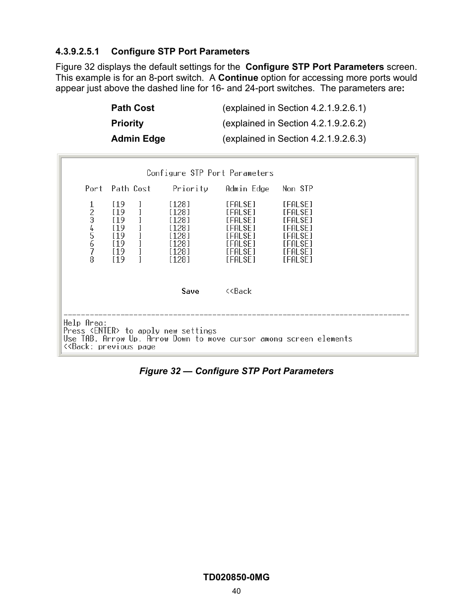 1 configure stp port parameters, On 4.2.1.9.2.6 | Contemporary Control Systems Compact Managed Switches Software Manual for Console Access User Manual | Page 40 / 80