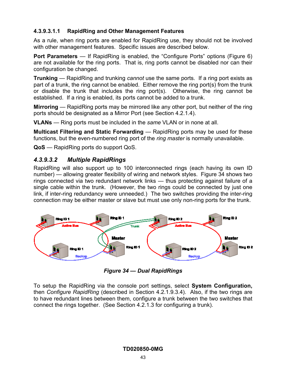 1 rapidring and other management features, 2 multiple rapidrings | Contemporary Control Systems Compact Managed Switches Software Manual for Console Access User Manual | Page 43 / 80