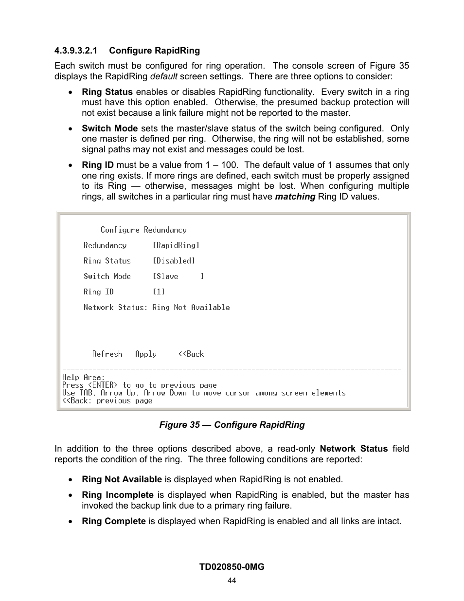 1 configure rapidring, On 4.2.1.9.3.4). a | Contemporary Control Systems Compact Managed Switches Software Manual for Console Access User Manual | Page 44 / 80
