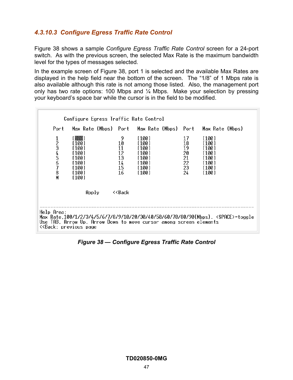3 configure egress traffic rate control | Contemporary Control Systems Compact Managed Switches Software Manual for Console Access User Manual | Page 47 / 80