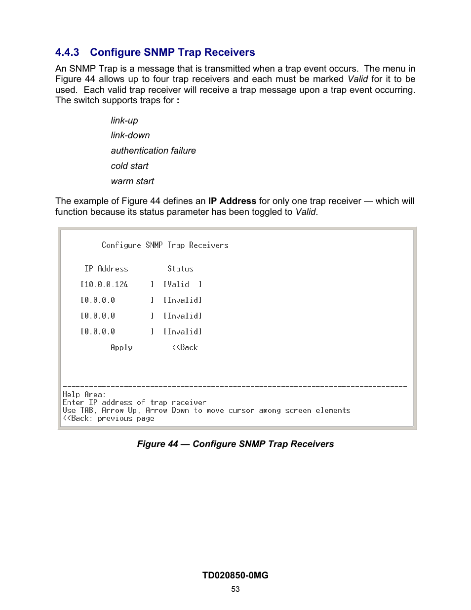 3 configure snmp trap receivers, On 4.2.2.3) | Contemporary Control Systems Compact Managed Switches Software Manual for Console Access User Manual | Page 53 / 80