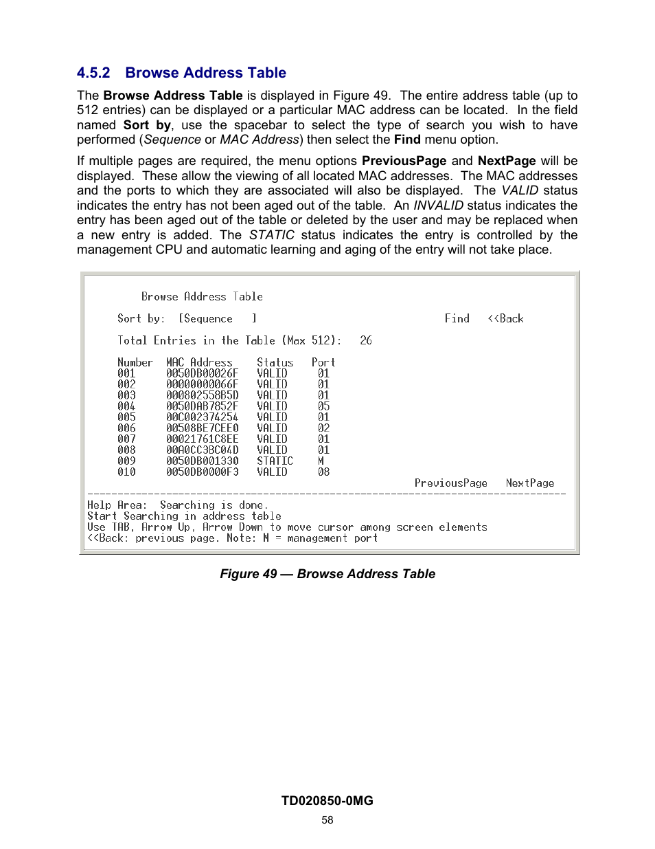 2 browse address table, On 4.2.3.2) | Contemporary Control Systems Compact Managed Switches Software Manual for Console Access User Manual | Page 58 / 80