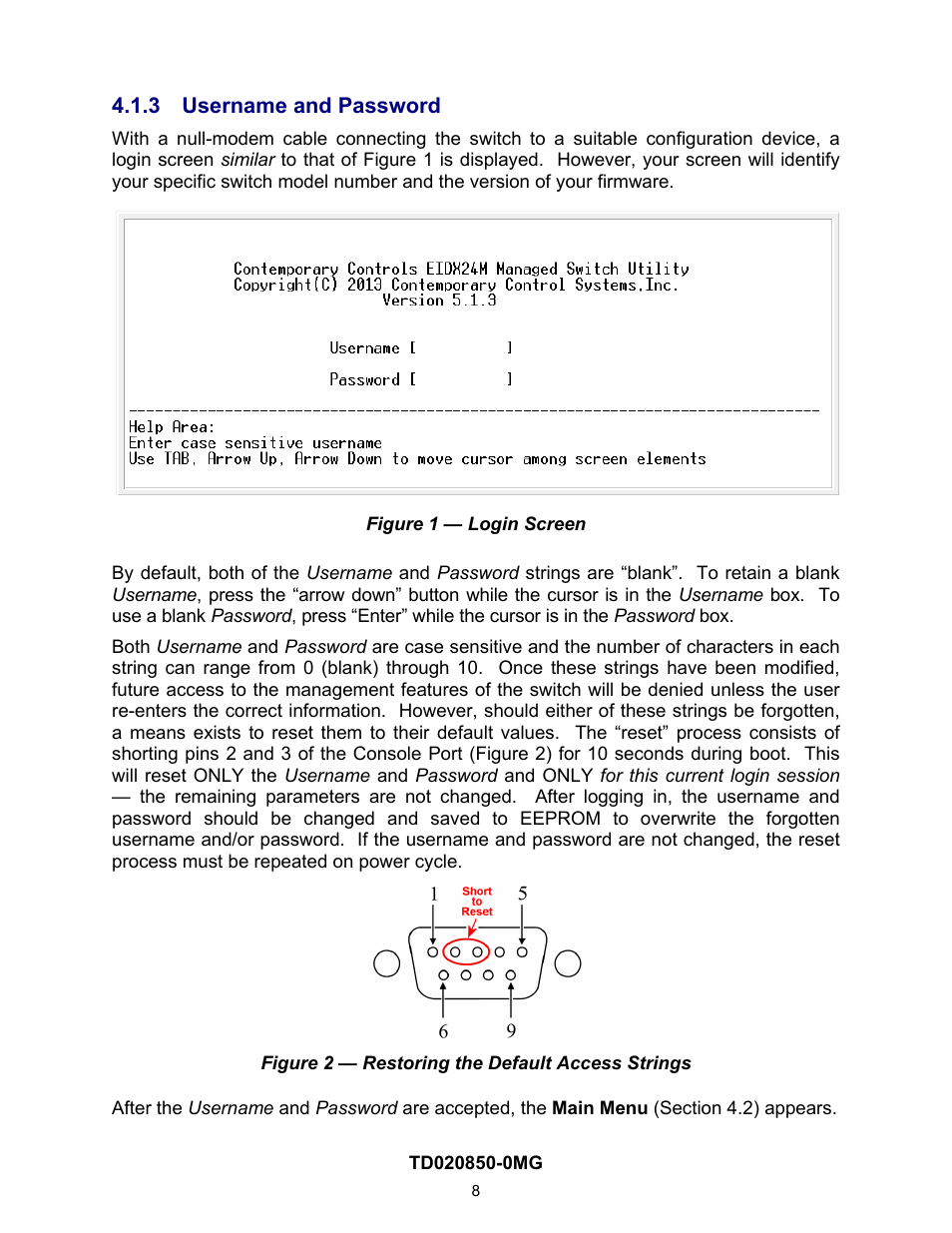 3 username and password | Contemporary Control Systems Compact Managed Switches Software Manual for Console Access User Manual | Page 8 / 80