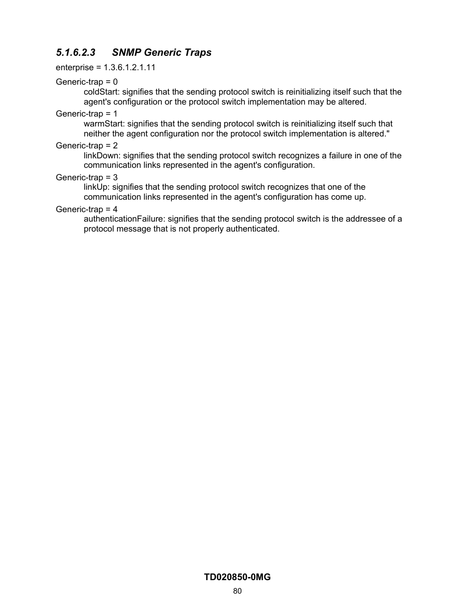 3 snmp generic traps | Contemporary Control Systems Compact Managed Switches Software Manual for Console Access User Manual | Page 80 / 80