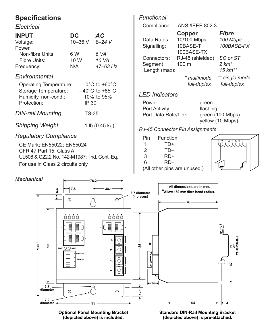 Specifications | Contemporary Control Systems Compact Unmanaged Switches User Manual | Page 2 / 4