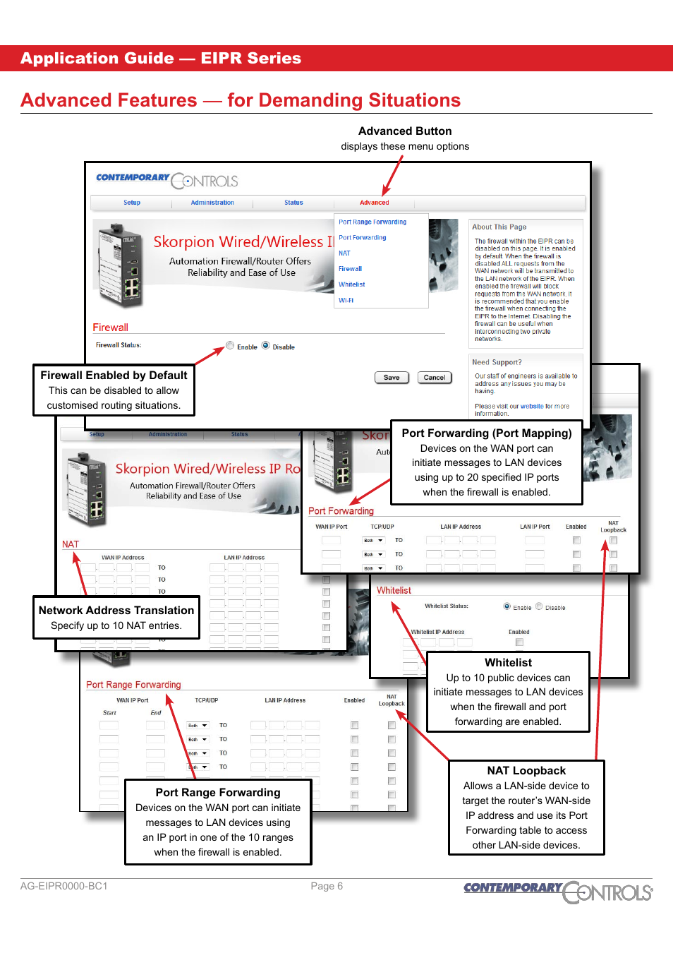 Advanced features, Advanced features — for demanding situations, Application guide — eipr series | Contemporary Control Systems EIPR Wired/Wireless VPN Router Application Guide User Manual | Page 6 / 14