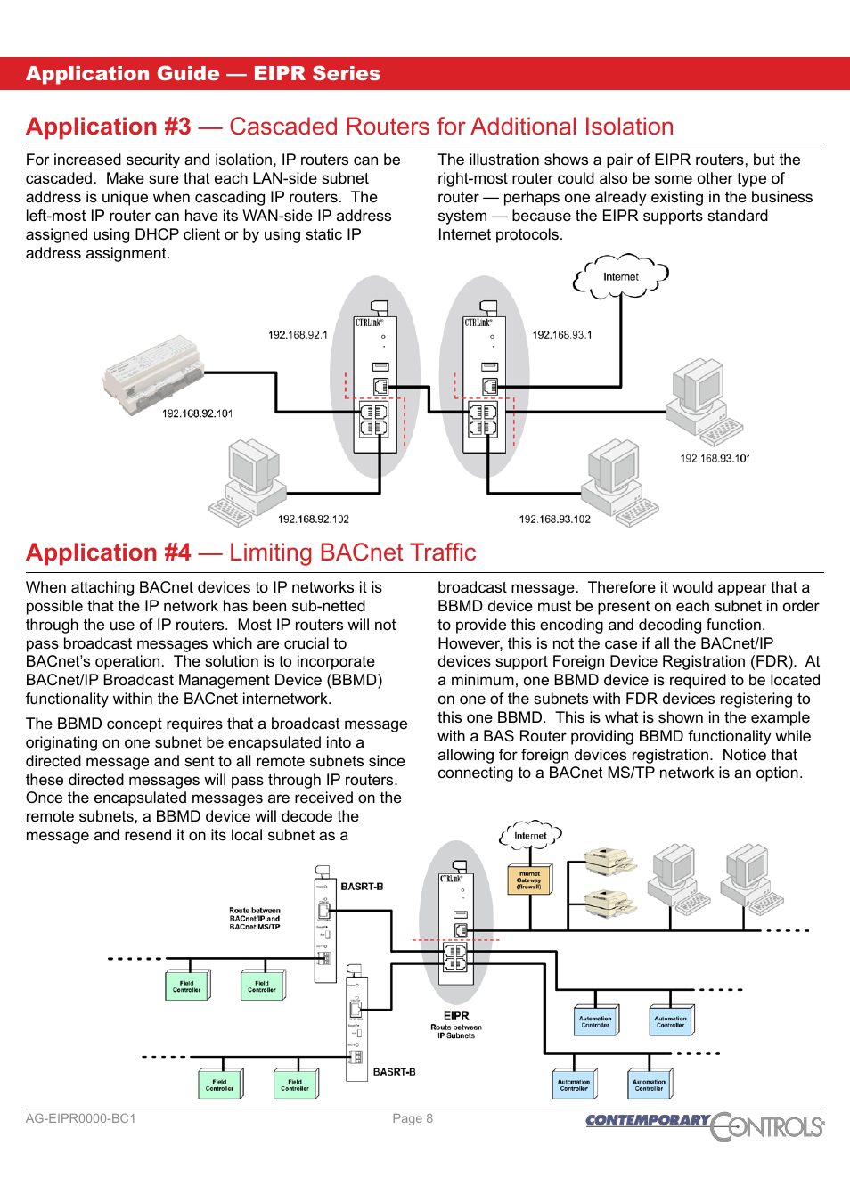 Application #4 - limiting bacnet traffic, Application #4 — limiting bacnet traffic, Application guide — eipr series | Contemporary Control Systems EIPR Wired/Wireless VPN Router Application Guide User Manual | Page 8 / 14