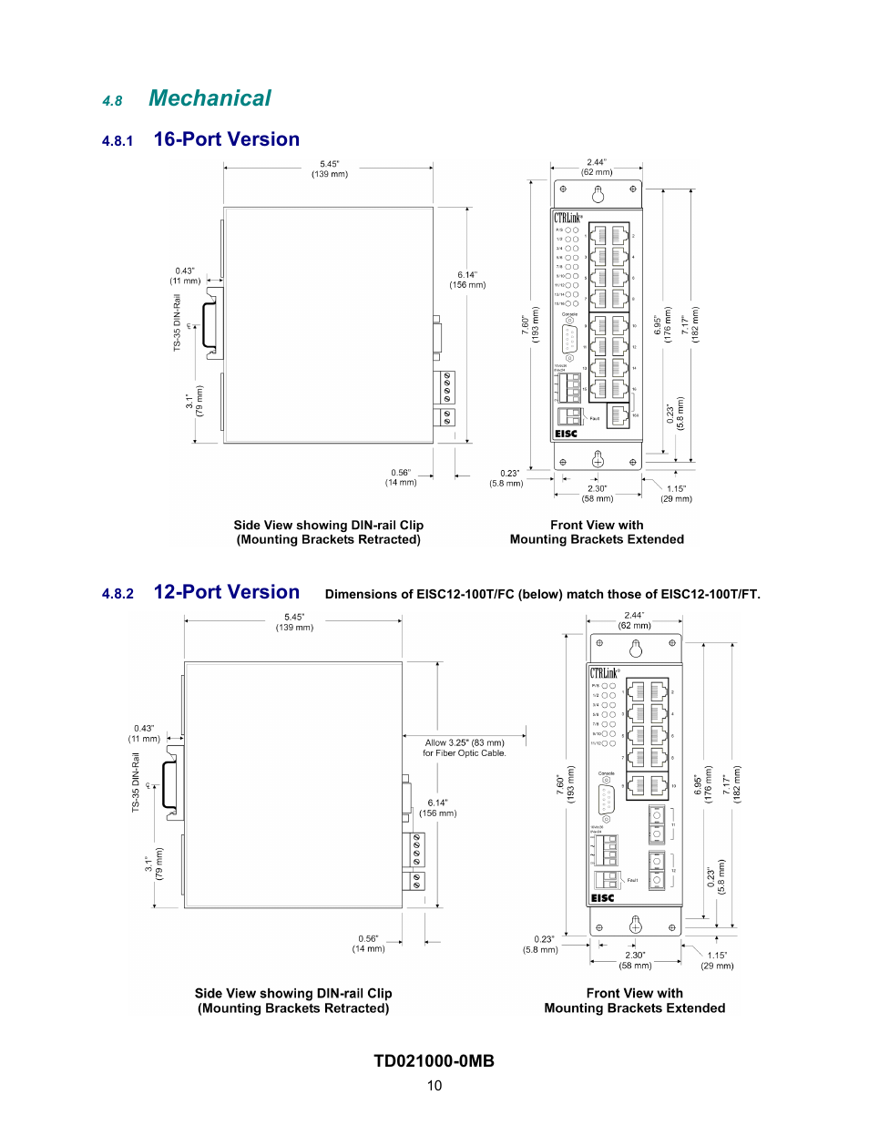 Mechanical, Port version, 8 mechanical | 1 16-port, Version, 2 12-port | Contemporary Control Systems EISC Configurable Switches User Manual User Manual | Page 10 / 36