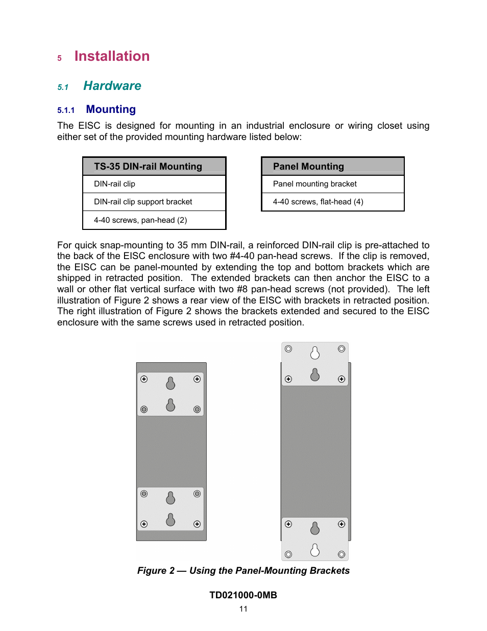 Installation, Hardware, Mounting | 1 hardware, 1 mounting | Contemporary Control Systems EISC Configurable Switches User Manual User Manual | Page 11 / 36