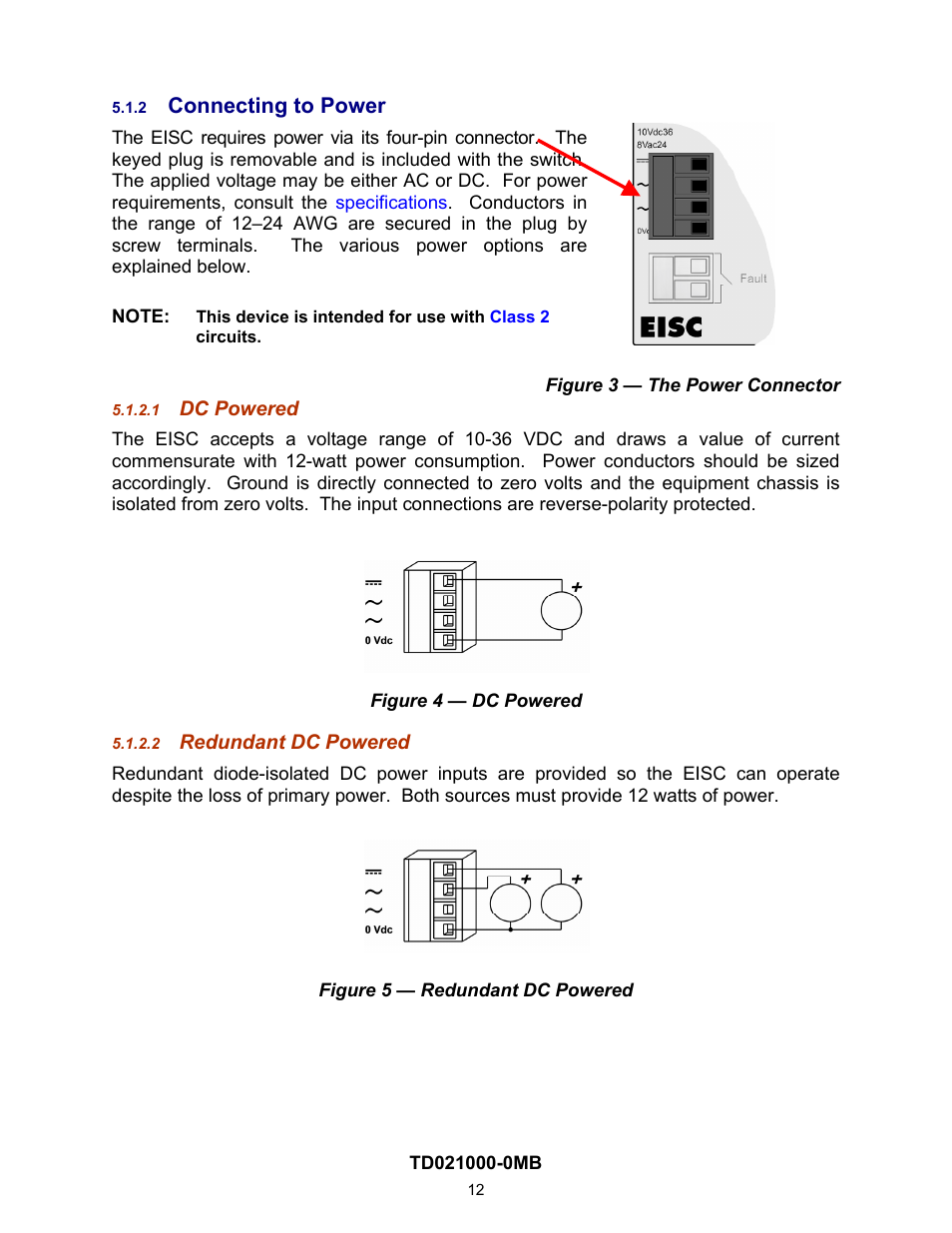 Connecting to power, Dc powered, Redundant dc powered | 2 connecting, Power | Contemporary Control Systems EISC Configurable Switches User Manual User Manual | Page 12 / 36