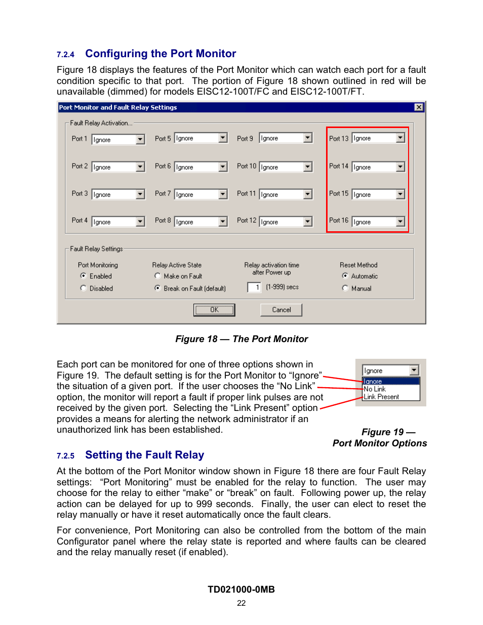 Configuring the port monitor, Setting the fault relay | Contemporary Control Systems EISC Configurable Switches User Manual User Manual | Page 22 / 36