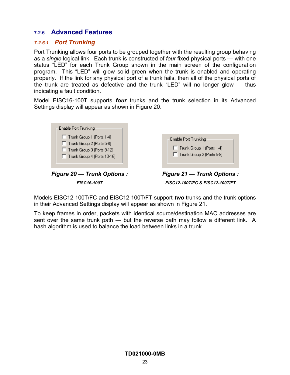 Advanced features, Port trunking, 6 advanced | Features | Contemporary Control Systems EISC Configurable Switches User Manual User Manual | Page 23 / 36