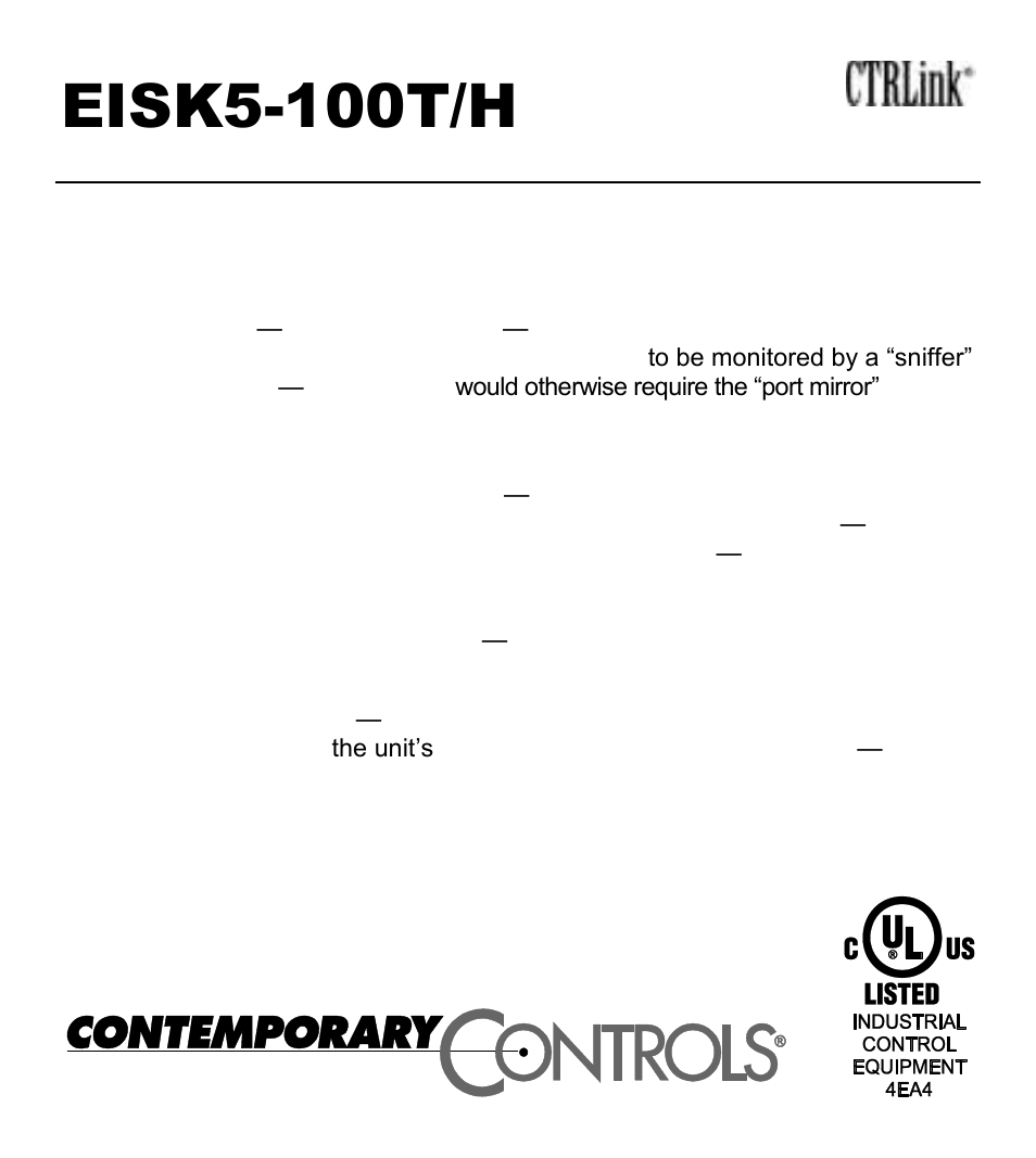 Contemporary Control Systems EISK Diagnostic Skorpion Switches 100T/H Installation Guide User Manual | 4 pages