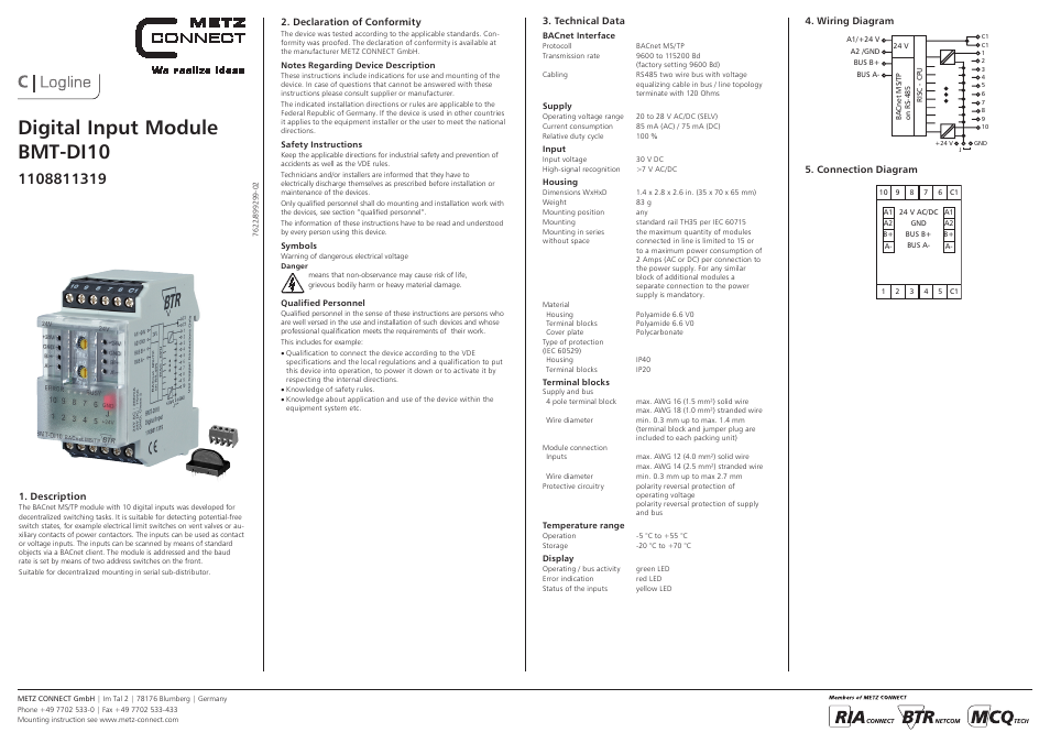 Contemporary Control Systems BACnet Cube I/O BMT-DI10 User Manual | 3 pages
