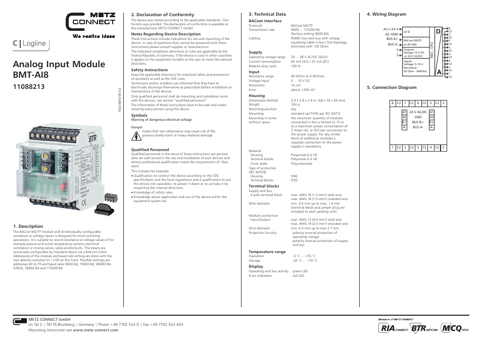 Contemporary Control Systems BACnet Cube I/O BMT-AI8 User Manual | 4 pages