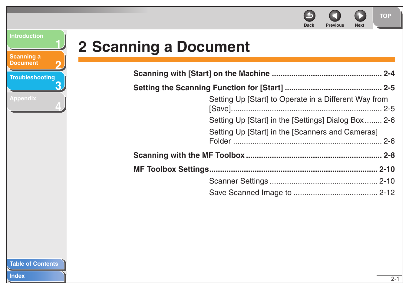 2 scanning a document, Scanning a document, 2 scanning a document -1 | Next | Canon MF6500 User Manual | Page 15 / 80