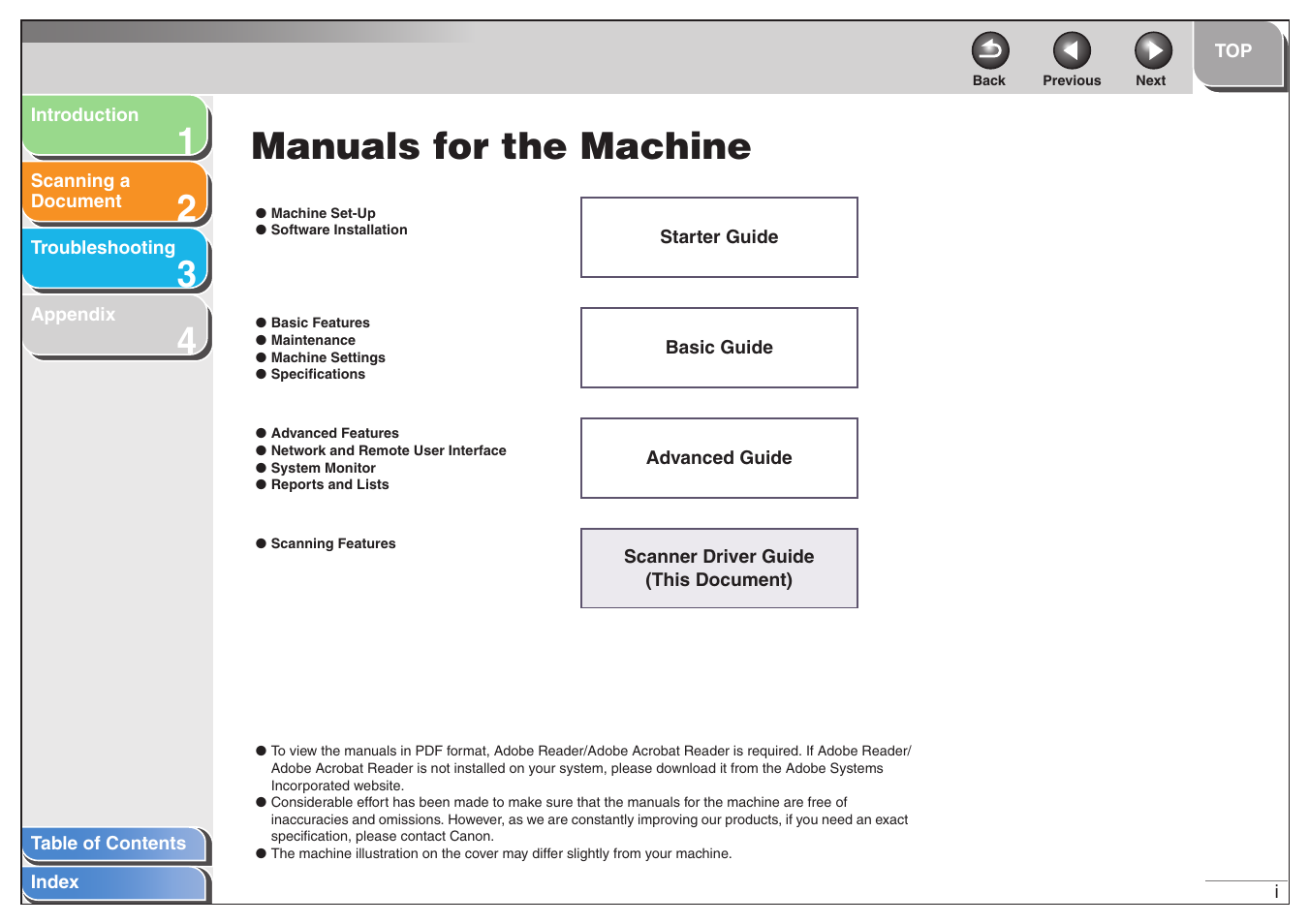 Manuals for the machine, Next | Canon MF6500 User Manual | Page 2 / 80