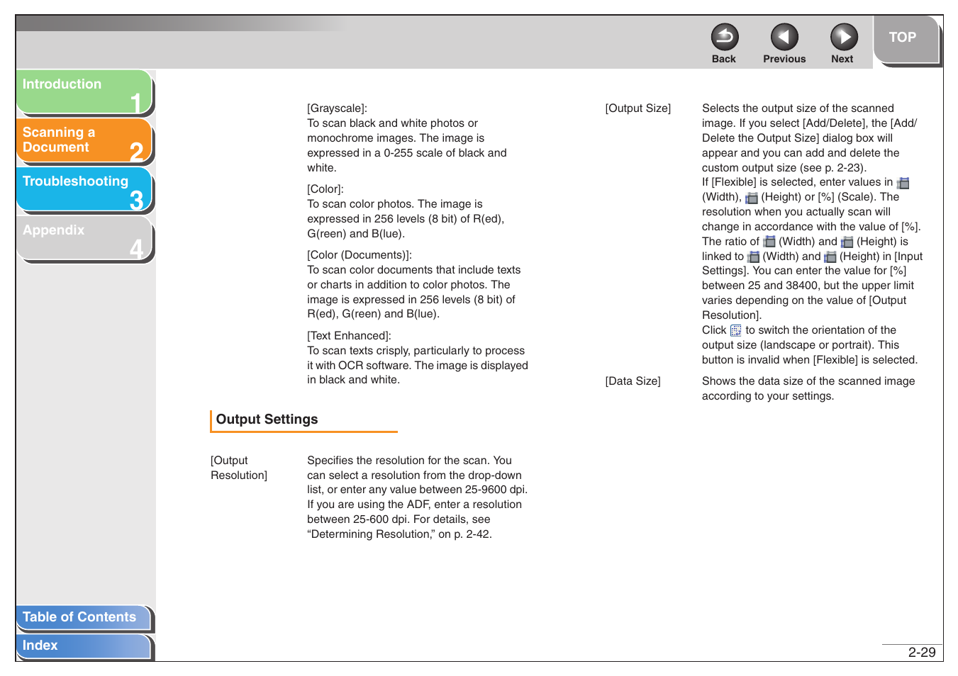 See “output settings,” on p. 2-29, Next | Canon MF6500 User Manual | Page 43 / 80