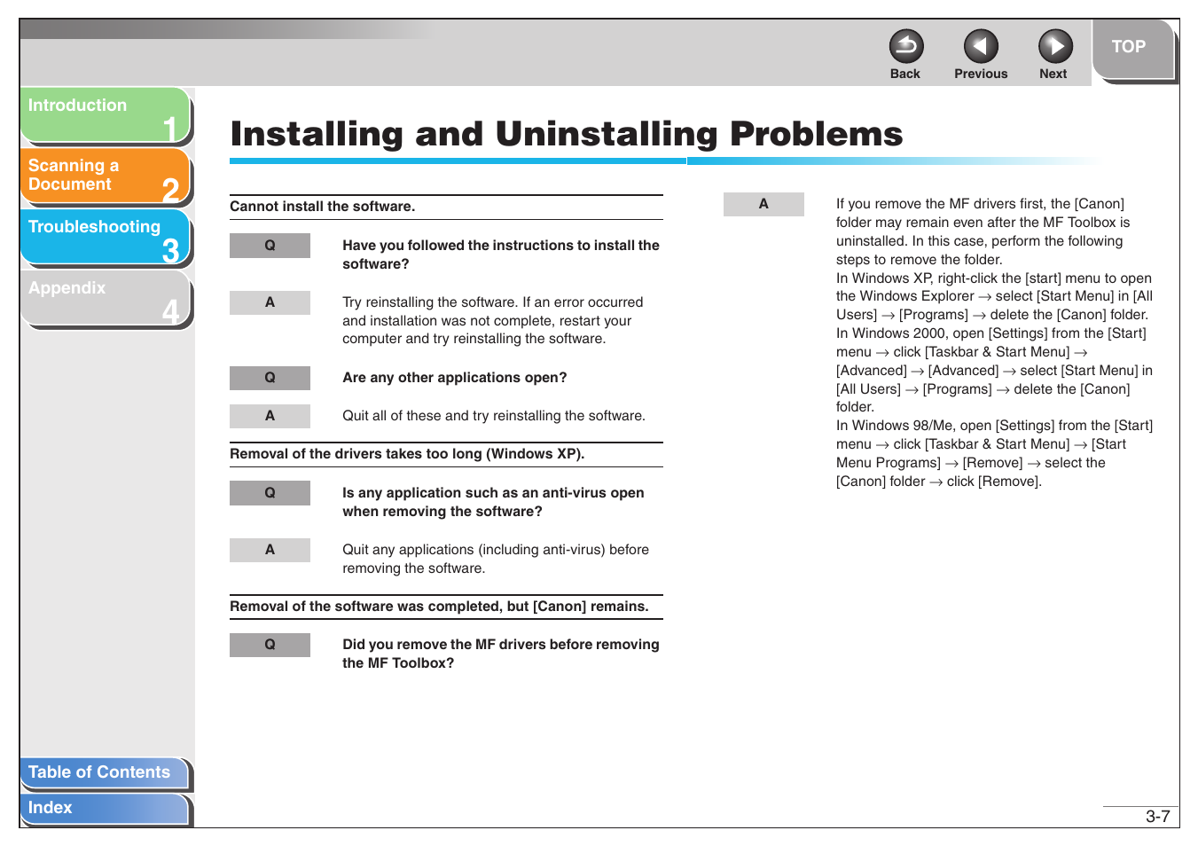 Installing and uninstalling problems, Installing and uninstalling problems -7, Next | Canon MF6500 User Manual | Page 68 / 80