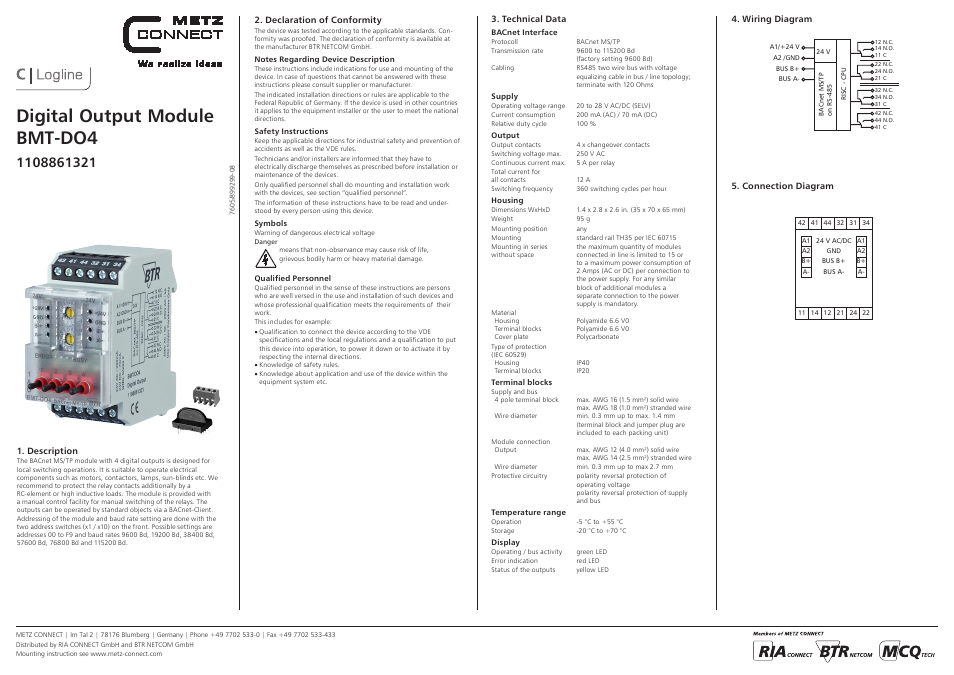 Contemporary Control Systems BACnet Cube I/O BMT-DO4 User Manual | 3 pages