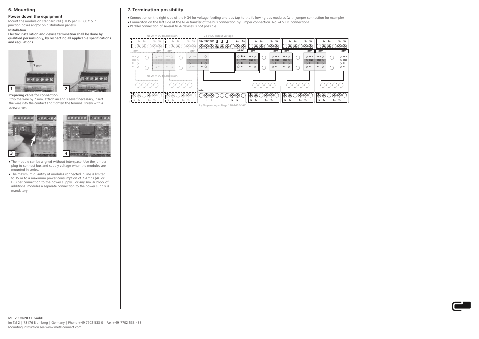 Mounting, Termination possibility | Contemporary Control Systems BACnet Cube I/O NG-4 Gray User Manual | Page 2 / 2