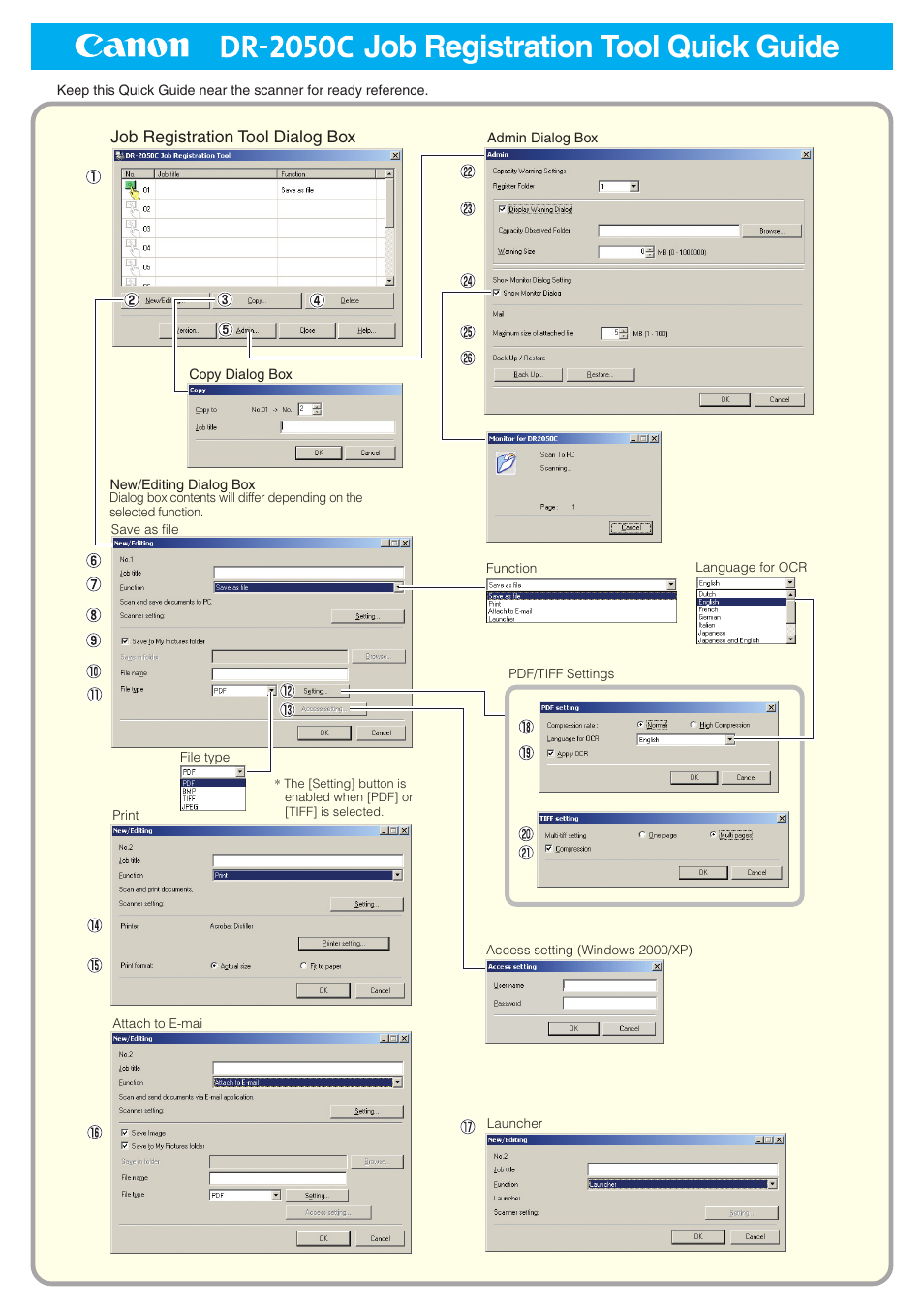 Job registration tool, Job registration tool quick guide | Canon DR-2050SP User Manual | Page 102 / 103