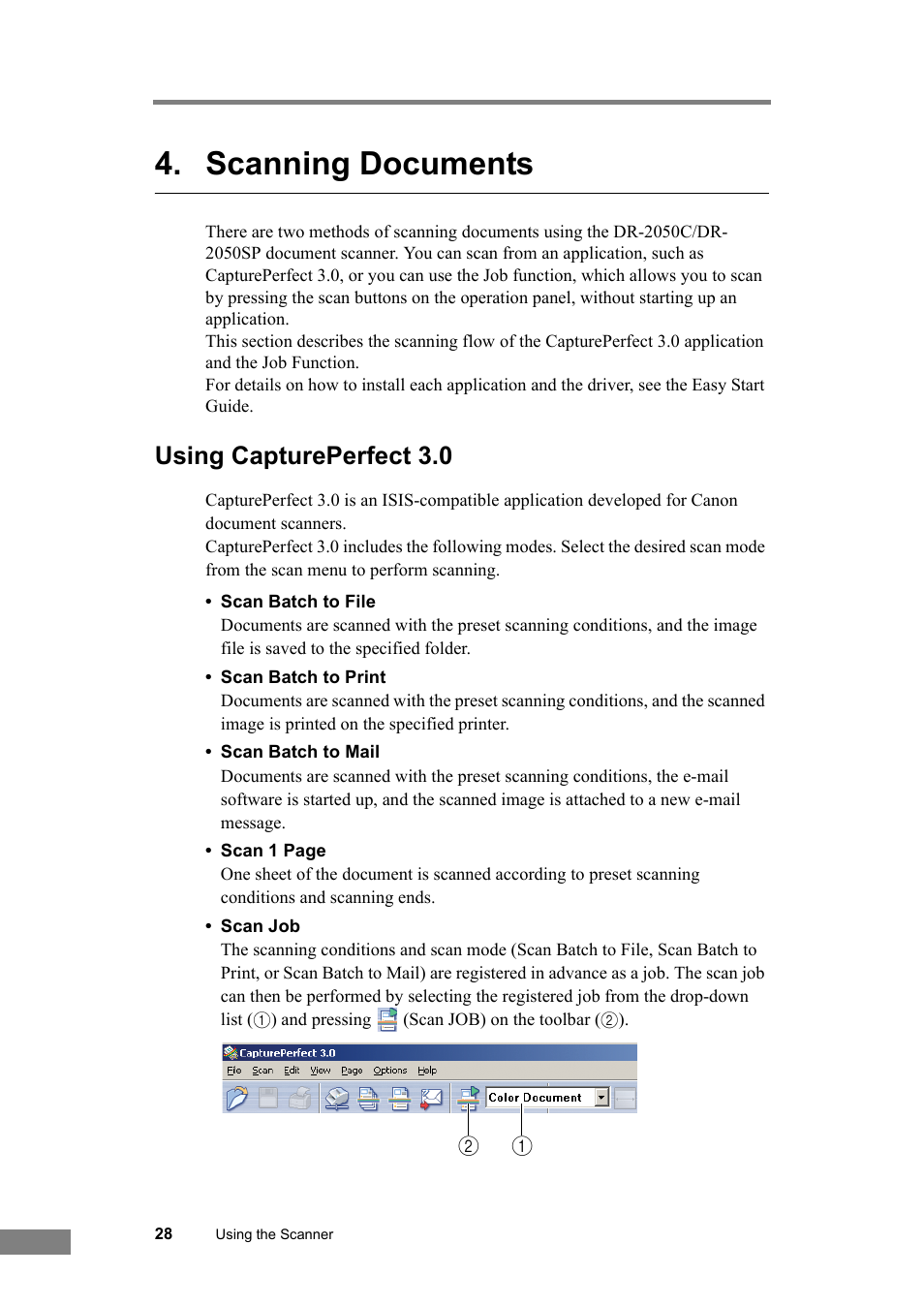 Scanning documents, Using captureperfect 3.0 | Canon DR-2050SP User Manual | Page 34 / 103