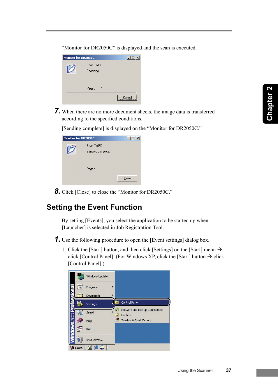 Setting the event function, Chapter 2 | Canon DR-2050SP User Manual | Page 43 / 103