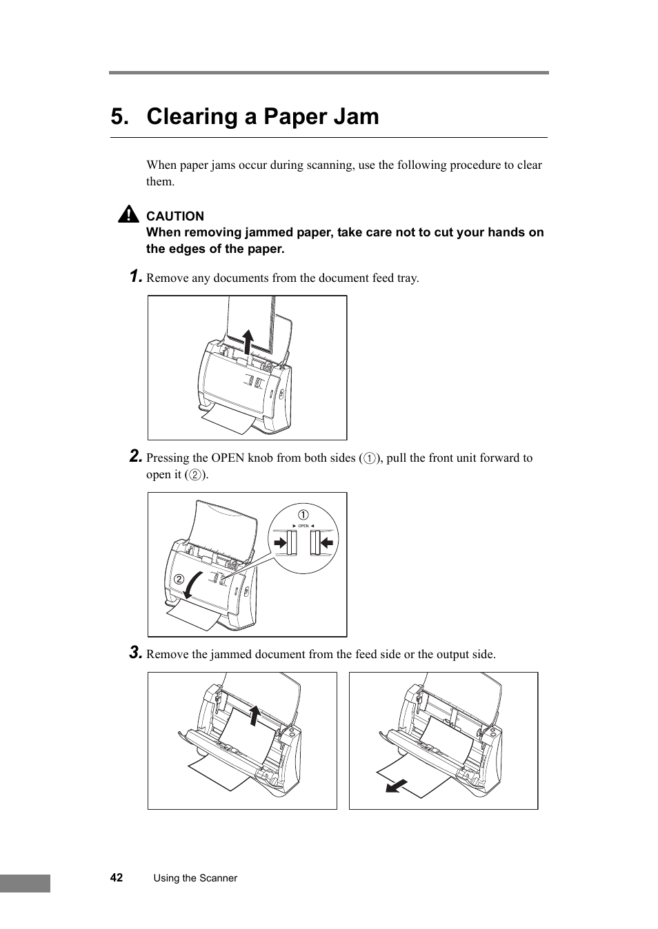 Clearing a paper jam | Canon DR-2050SP User Manual | Page 48 / 103