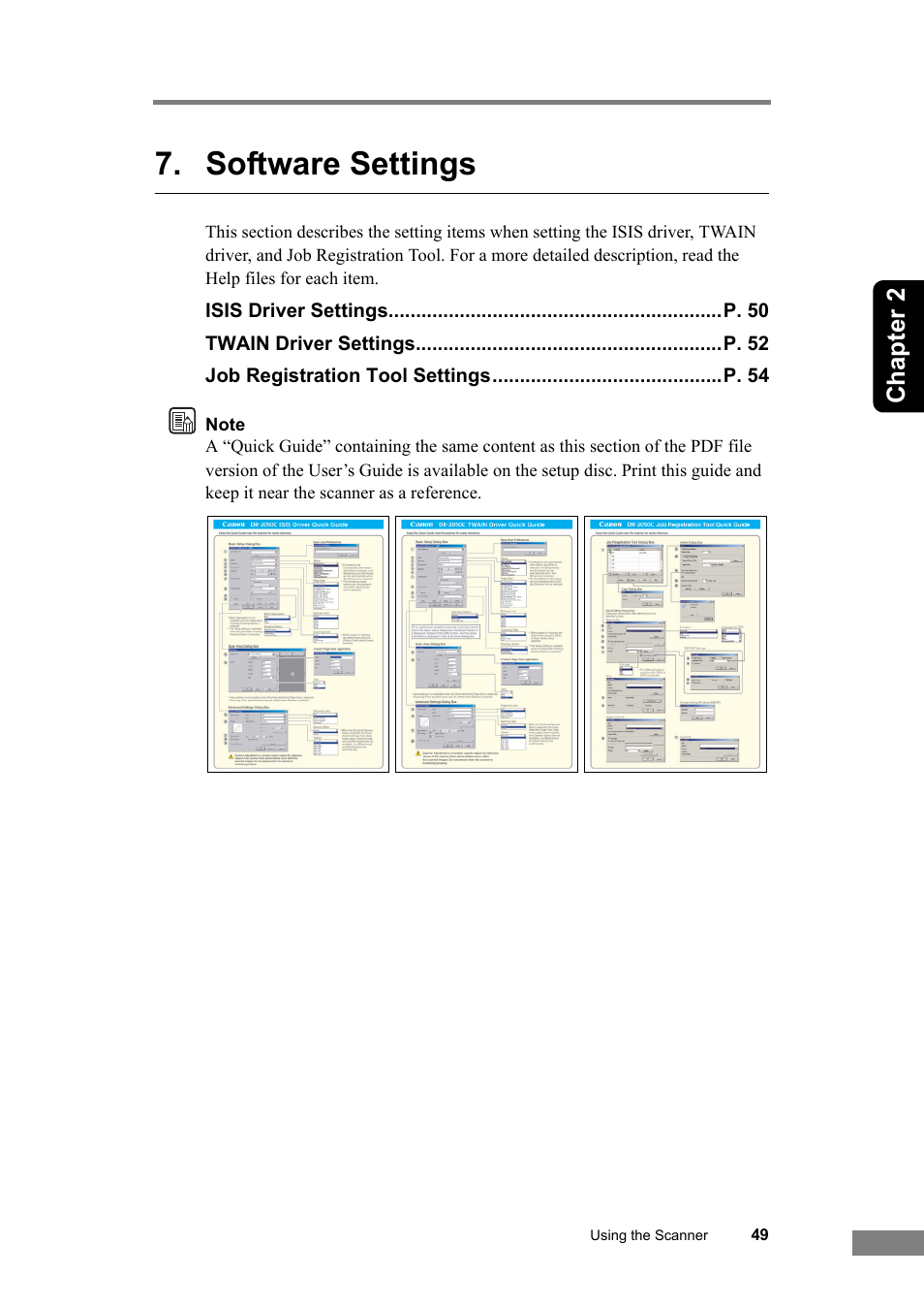 Software settings, See “software settings,” on p. 49, Chapter 2 | Canon DR-2050SP User Manual | Page 55 / 103