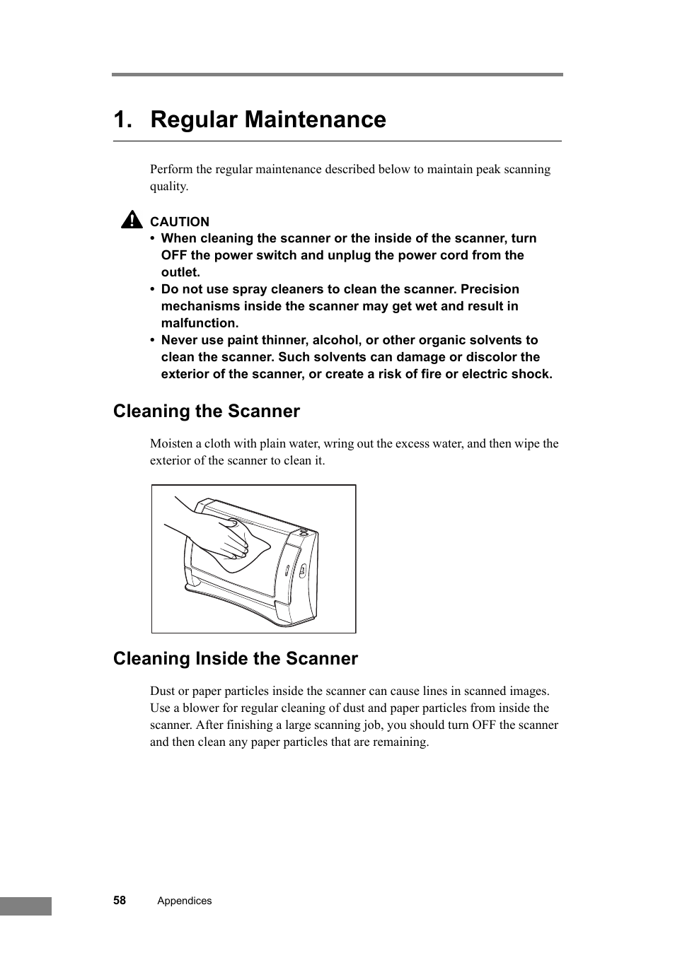 Regular maintenance, Cleaning the scanner cleaning inside the scanner, Cleaning the scanner | Cleaning inside the scanner | Canon DR-2050SP User Manual | Page 64 / 103