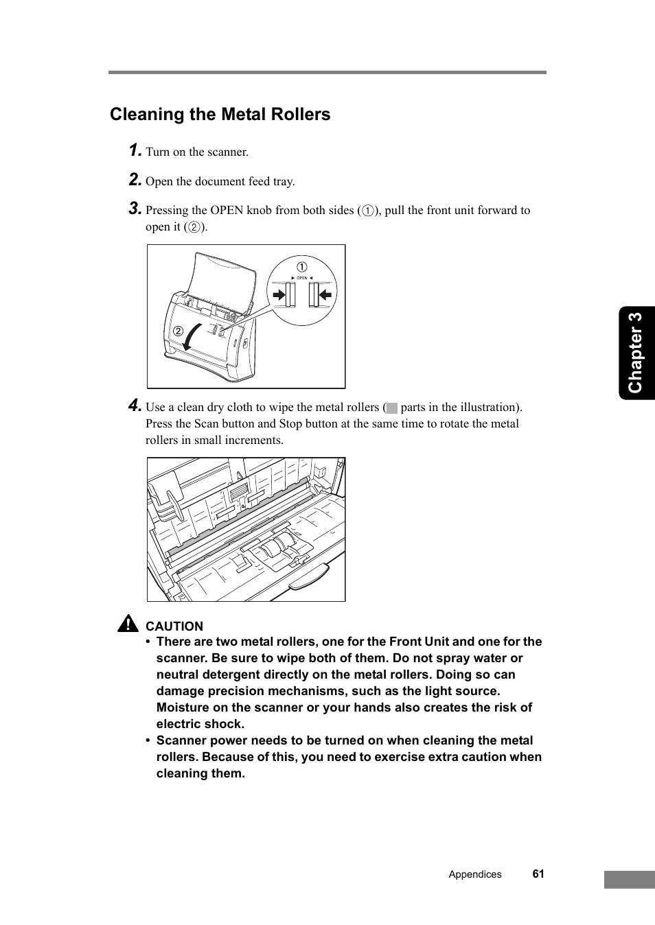 Cleaning the metal rollers, Chapter 3 cleaning the metal rollers 1 | Canon DR-2050SP User Manual | Page 67 / 103