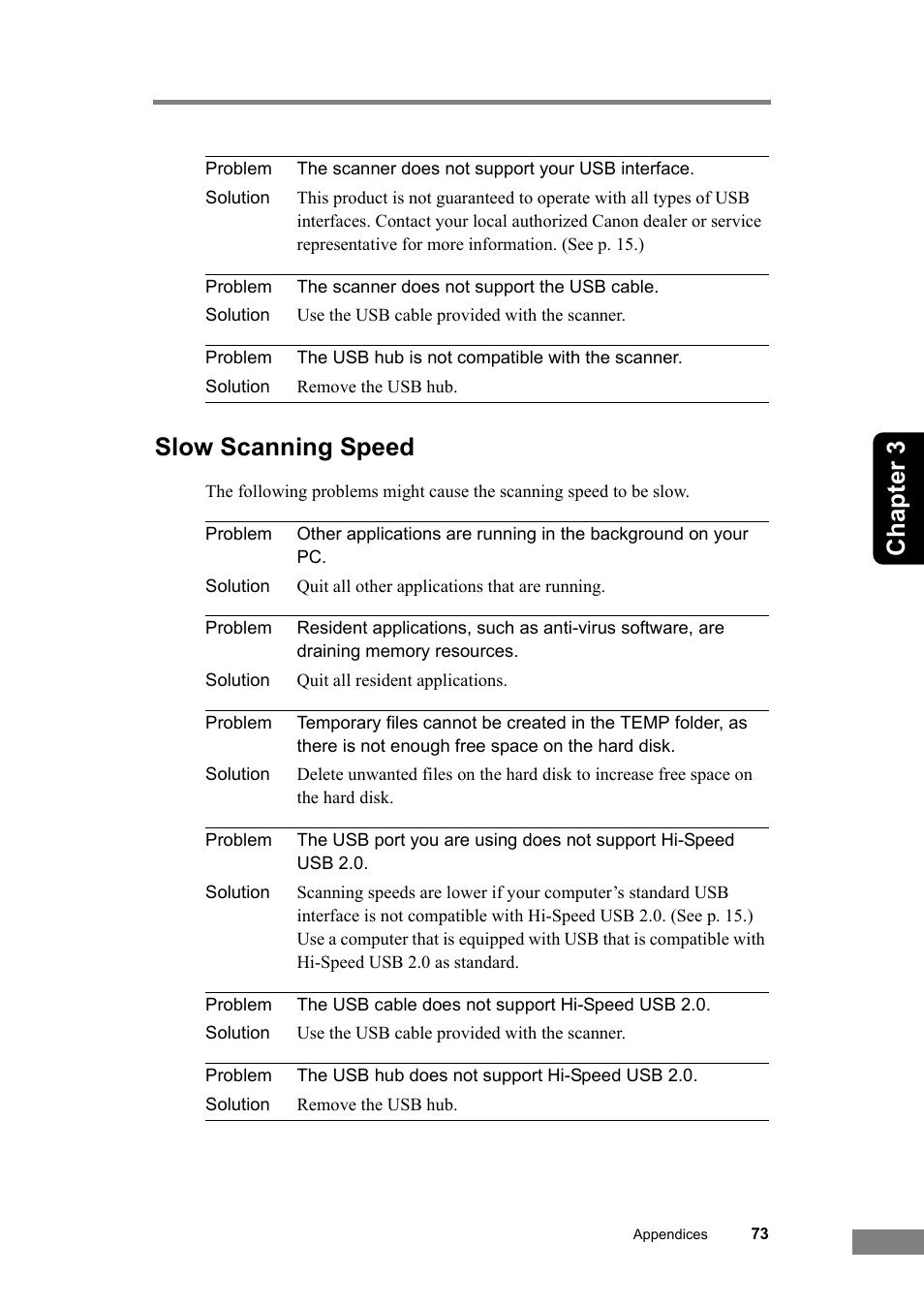 Slow scanning speed, Chapter 3 | Canon DR-2050SP User Manual | Page 79 / 103