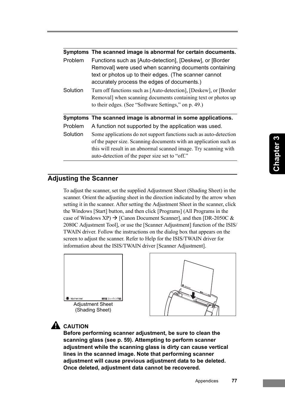 Chapter 3, Adjusting the scanner | Canon DR-2050SP User Manual | Page 83 / 103